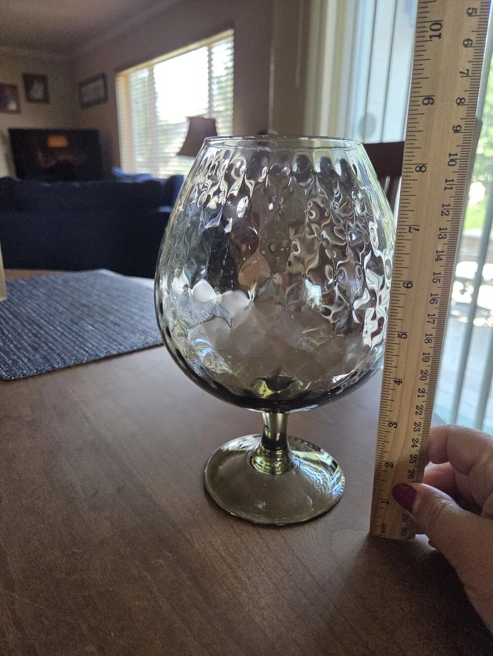 Mid Century Empoli Italian Smoked Optic Glass Oversized  Snifter.